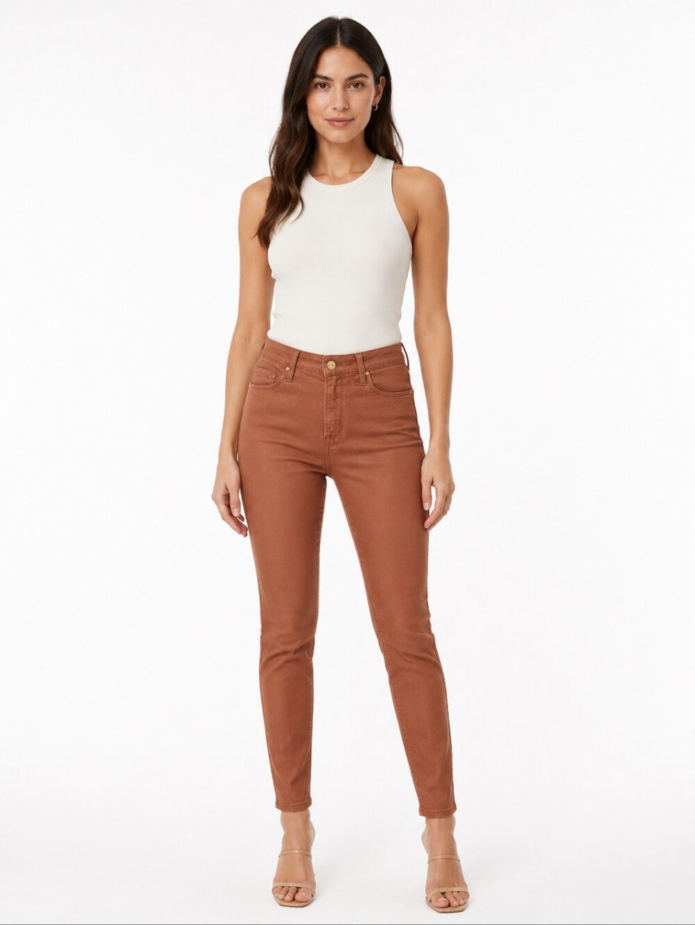 FRAME Ali High Rise Cigarette Caramel Coated Skinny Jeans Size 26